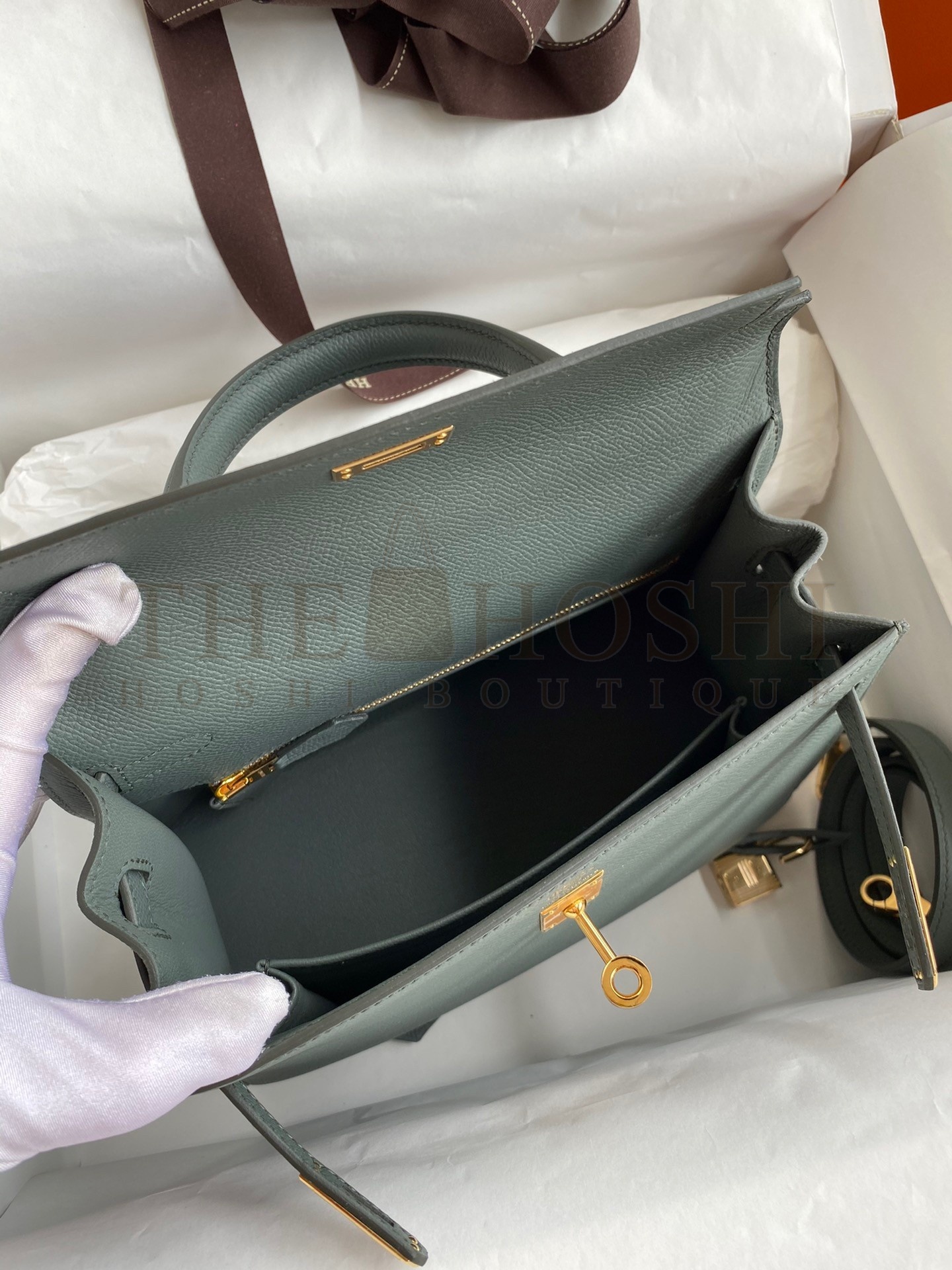 H**me5 Kelly Sellier 25 Handmade Bag In Vert Amande Epsom Calfskin Master Quality