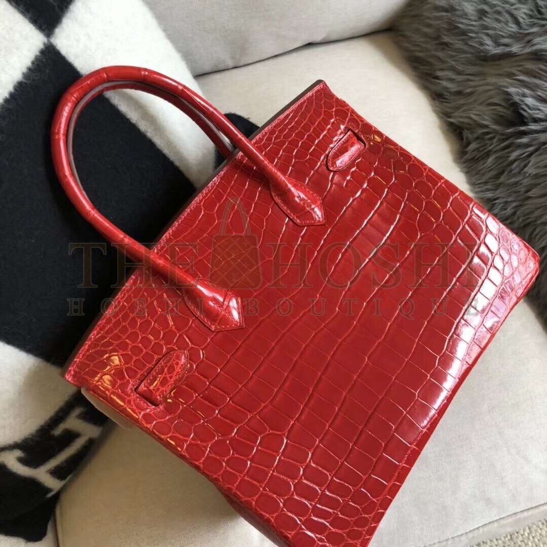 H**me5 Red Birkin 30cm Crocodile Niloticus Shiny Bag Master Quality