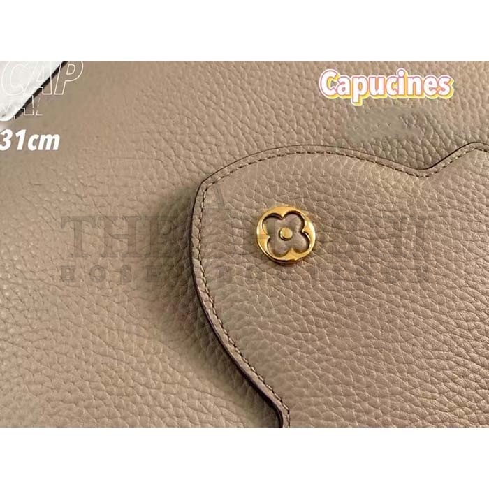 L0vis Vvtt0n LV Women Capucines MM Handbag Galet Gray Taurillon Cowhide Leather Master Quality
