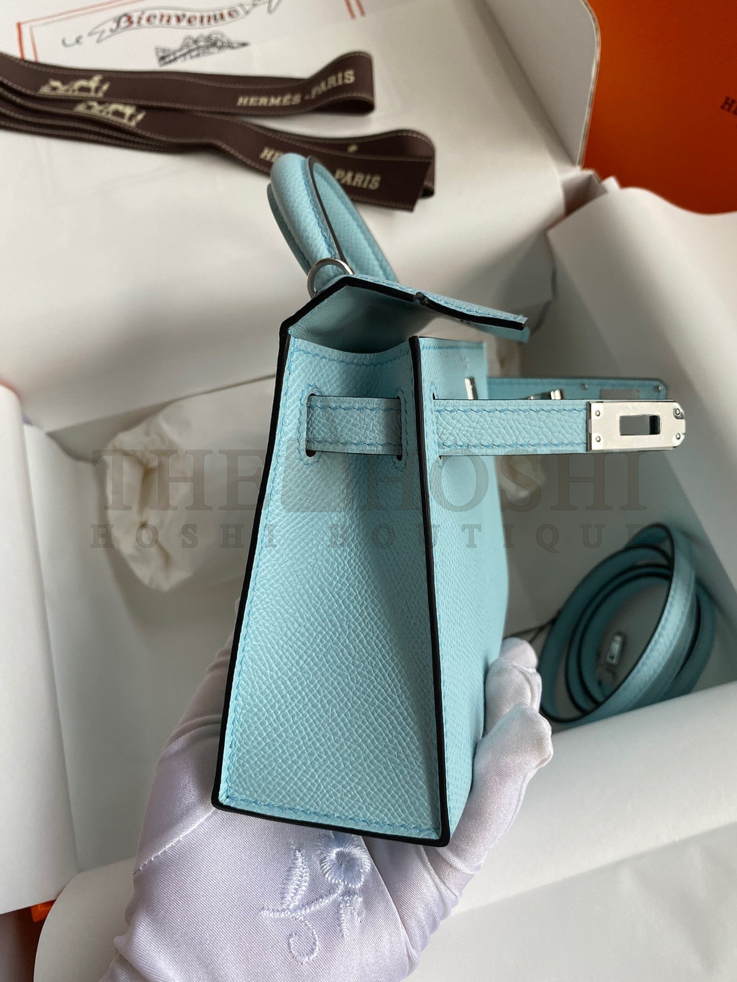 H**me5 Kelly Mini II Sellier Handmade Bag In Blue Zephyr Epsom Calfskin Master Quality