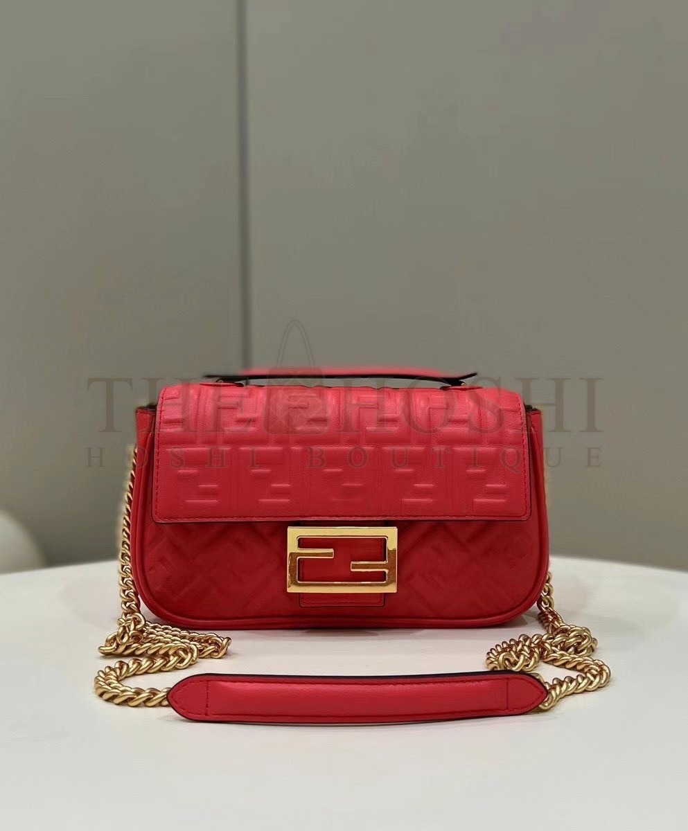 F**di Baguette Chain Midi Bag In Red Nappa Leather Master Quality