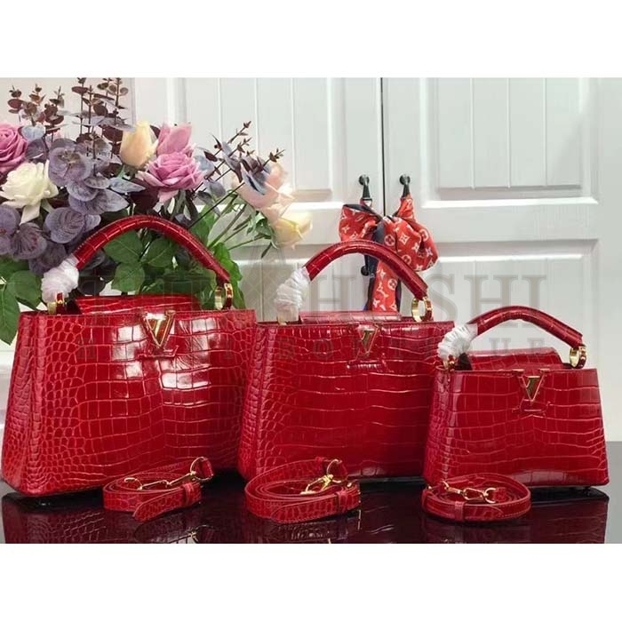 L0vis Vvtt0n LV Women Capucines BB Handbag Red Crocodilien Brillant Savoir Faire Master Quality