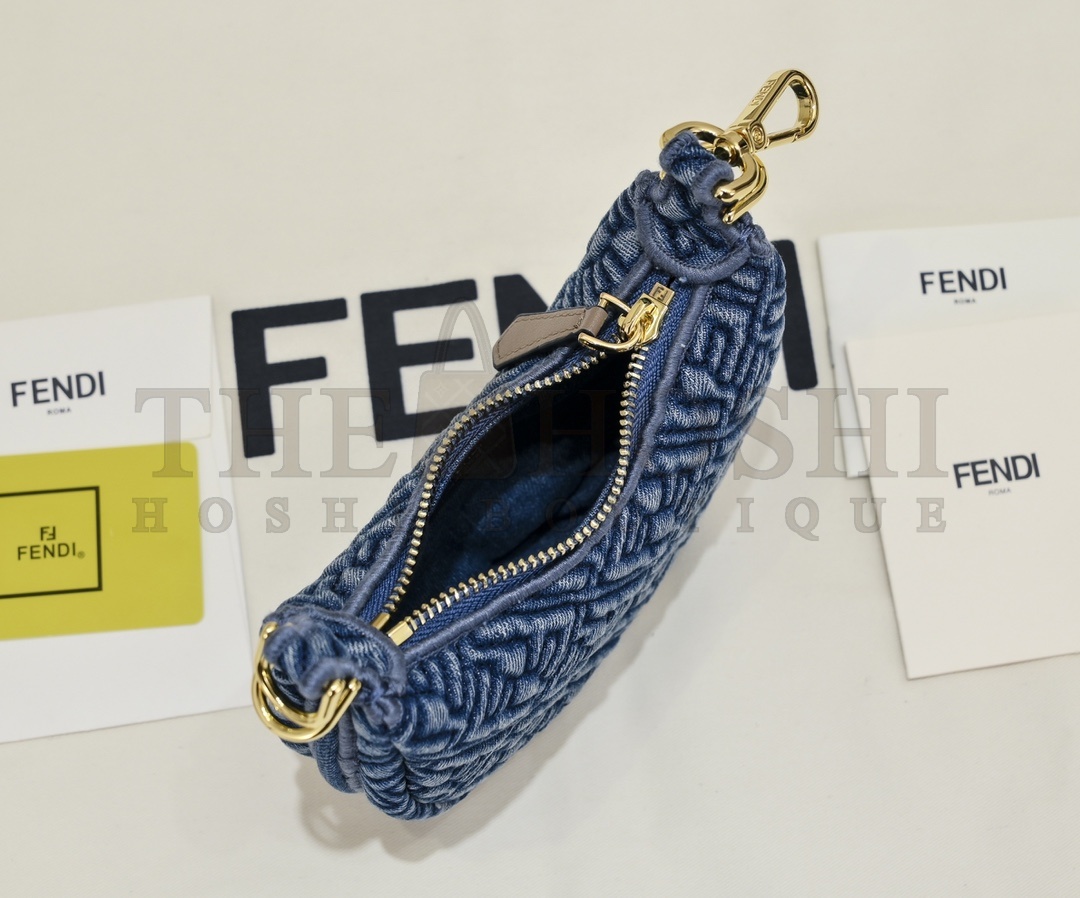 F**di FF Moon Shape Shoulder Bag Blue Denim 16.5x14x5cm Master Quality