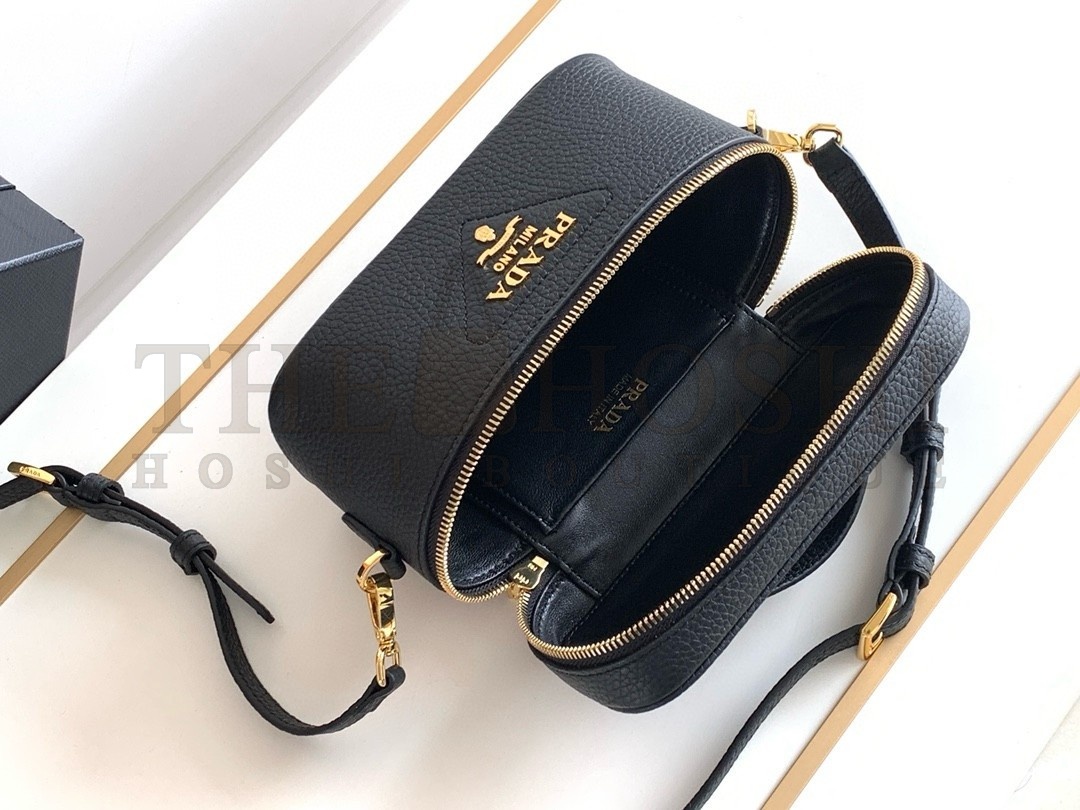Pra*a Mini Vanity Bag in Black Grained Leather Master Quality