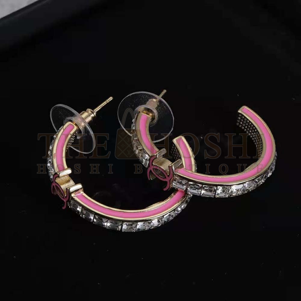 Ch**el Women Hoop Earrings in Metal and Diamantés-Pink Master Quality