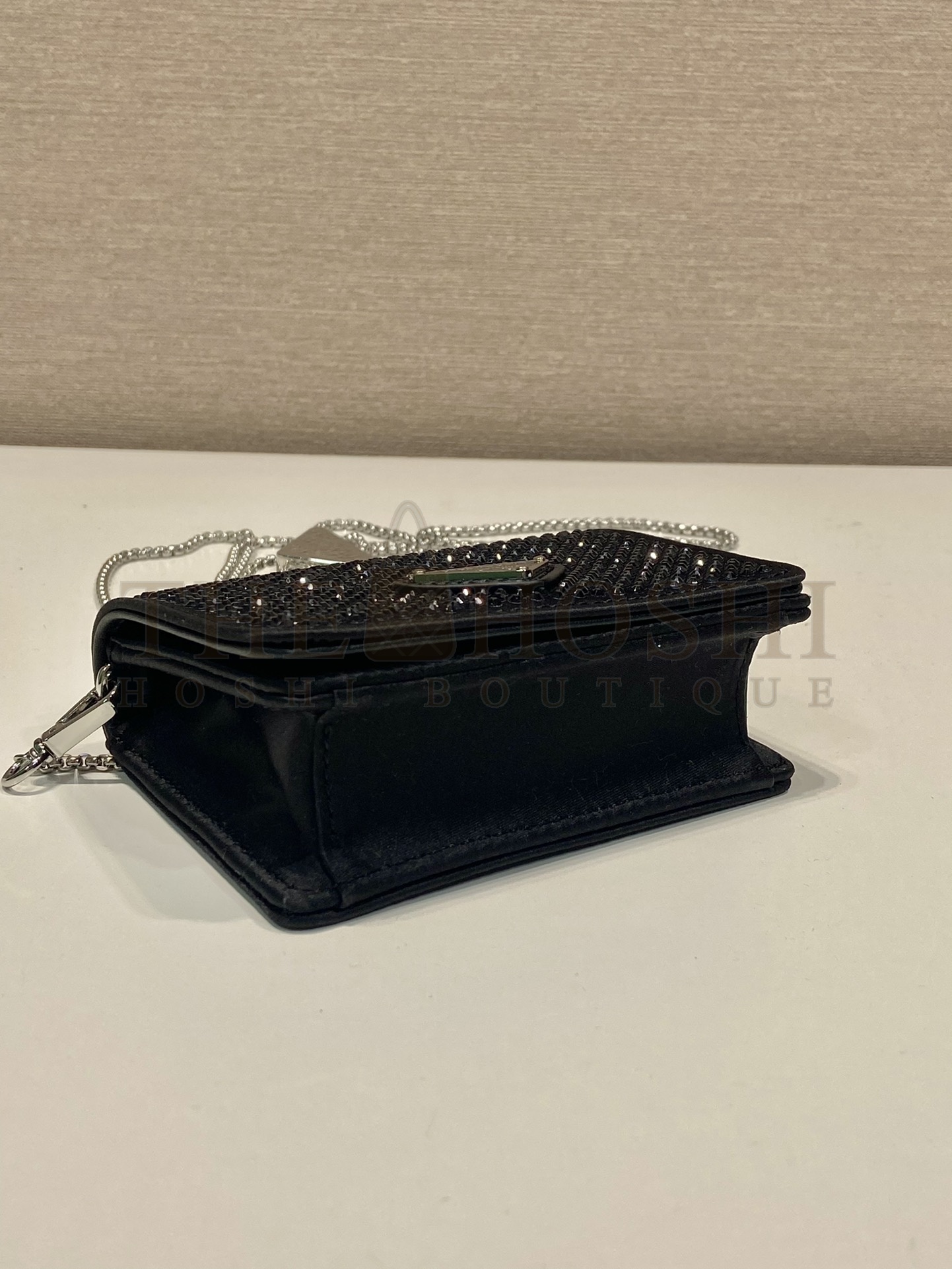 Pra*a Women Cardholder with Shoulder Strap and Crystals-Black Master Quality