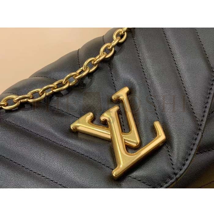 L0vis Vvtt0n LV Women New Wave Chain Bag MM Handbag Black Smooth Cowhide Master Quality
