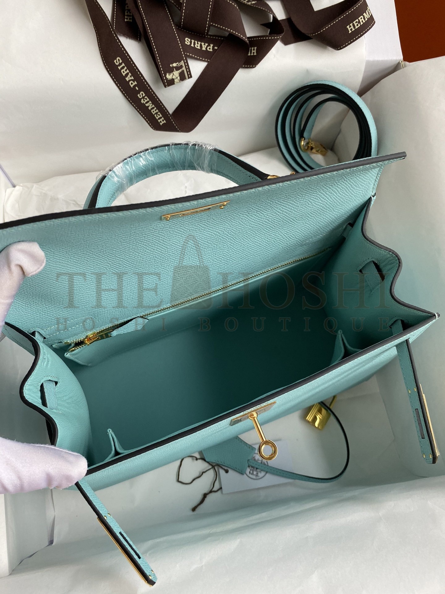 H**me5 Kelly Sellier 32 Handmade Bag Blue Atoll Black Epsom Calfskin Master Quality