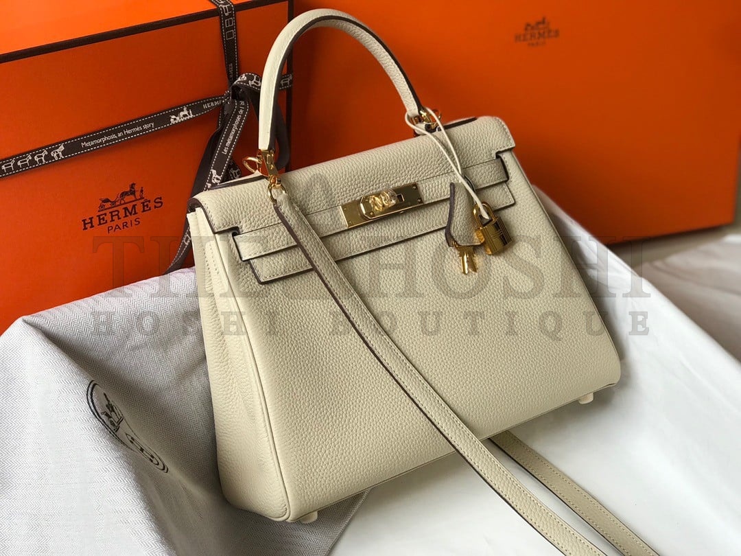 H**me5 Kelly 32cm Retourne Bag in Craie Clemence Leather GHW Master Quality
