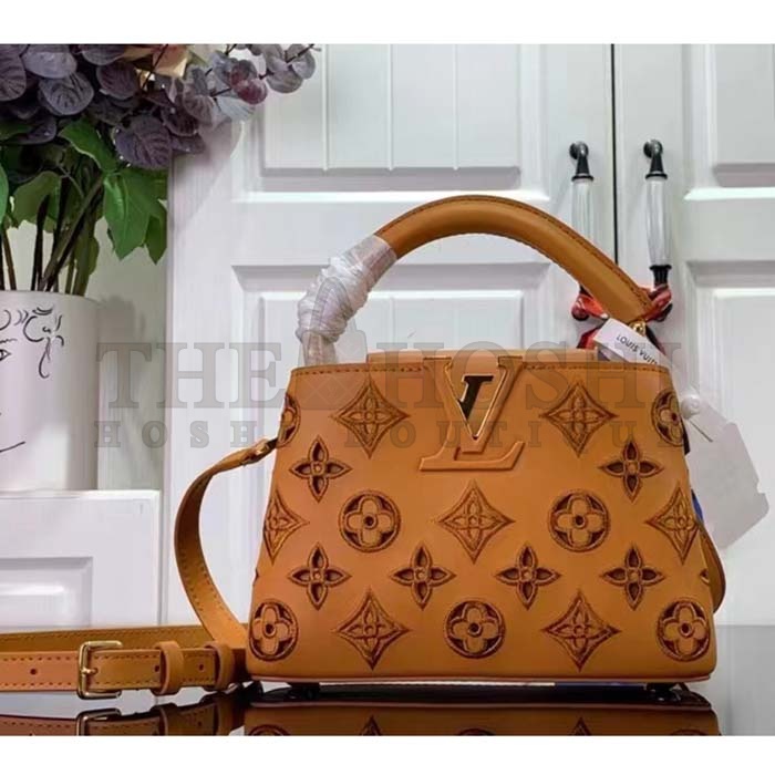 L0vis Vvtt0n LV Women Capucines Mini Handbag Saffron Yellow Calfskin Leather Cowhide Lining Master Quality