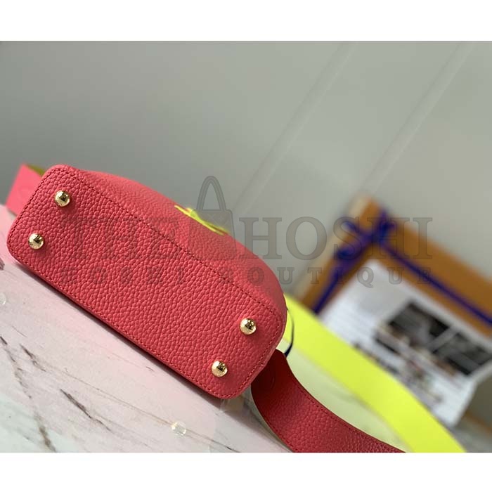 L0vis Vvtt0n LV Women Capucines Mini Handbag Dragon Fruit Pink Cedrat Taurillon Leather Master Quality