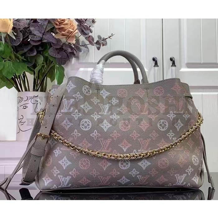 L0vis Vvtt0n LV Women Bella Tote Gray Mahina Perforated Calfskin Leather Master Quality