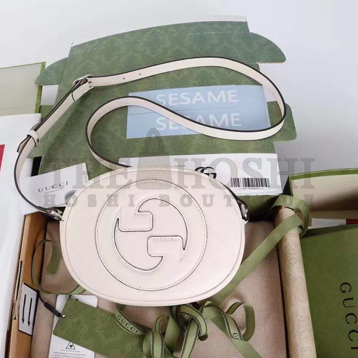 Gvc*1 Women GG Blondie Mini Shoulder Bag White Leather Round Interlocking G Patch Master Quality