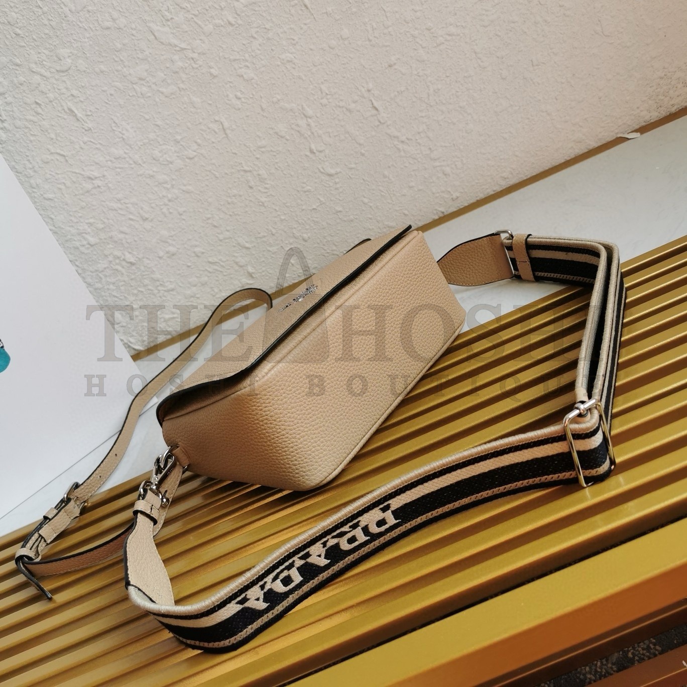 Pra*a Flap Shoulder Bag in Sand Grained Leather Master Quality