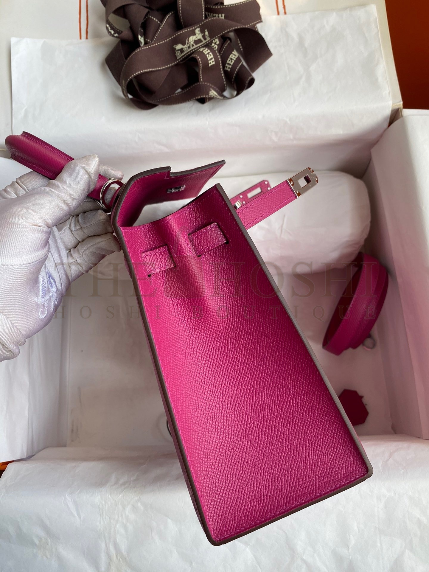 H**me5 Kelly Sellier 25 Handmade Bag In Rose Purple Epsom Calfskin Master Quality