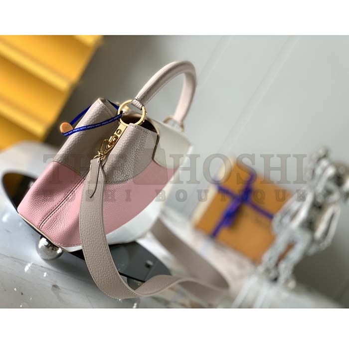L0vis Vvtt0n LV Women Capucines BB Handbag Beige Taurillon Patent Leather Smooth Calfskin Master Quality
