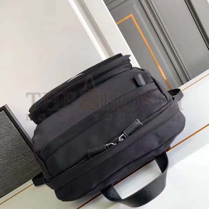 Pra*a Unisex Re-Nylon Saffiano Leather Backpack Black Fabric Zipper Closure Master Quality