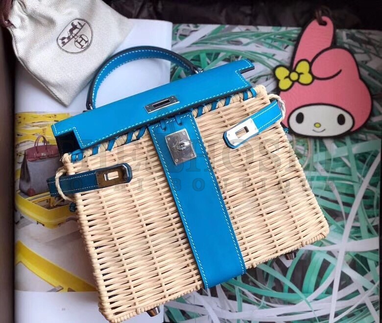 H**me5 Blue Picnic Kelly Mini 20cm Wicker Bag Master Quality
