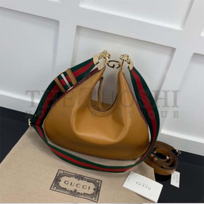 Gvc*1 Women Attache Large Shoulder Bag Dark Orange Leather Green Red Web Master Quality