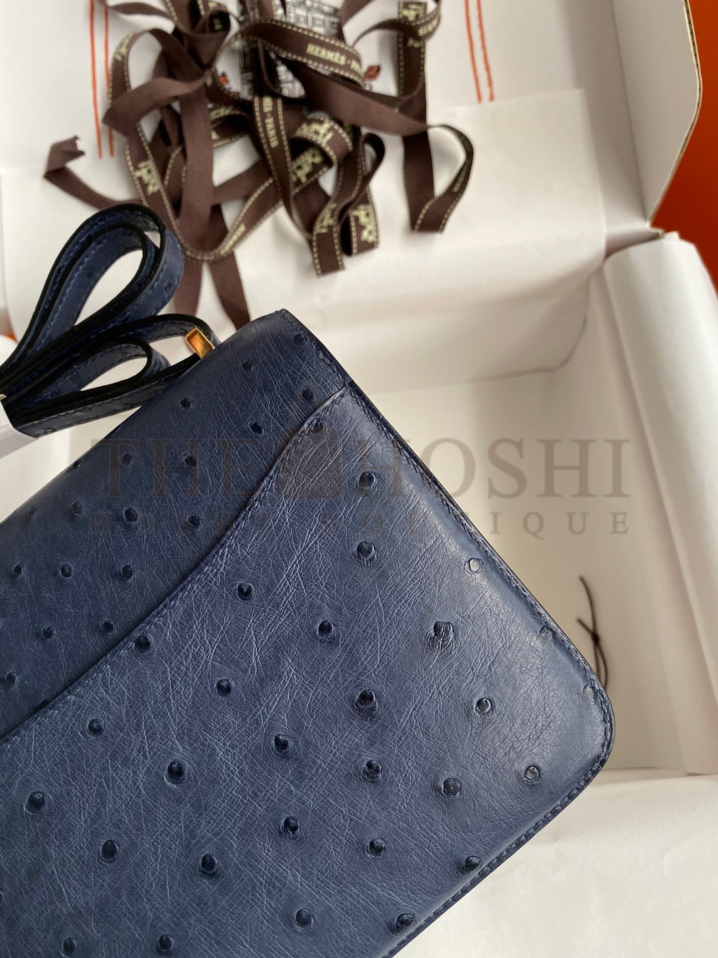 H**me5 Constance 18 Handmade Bag In Blue Iris Ostrich Leather Master Quality