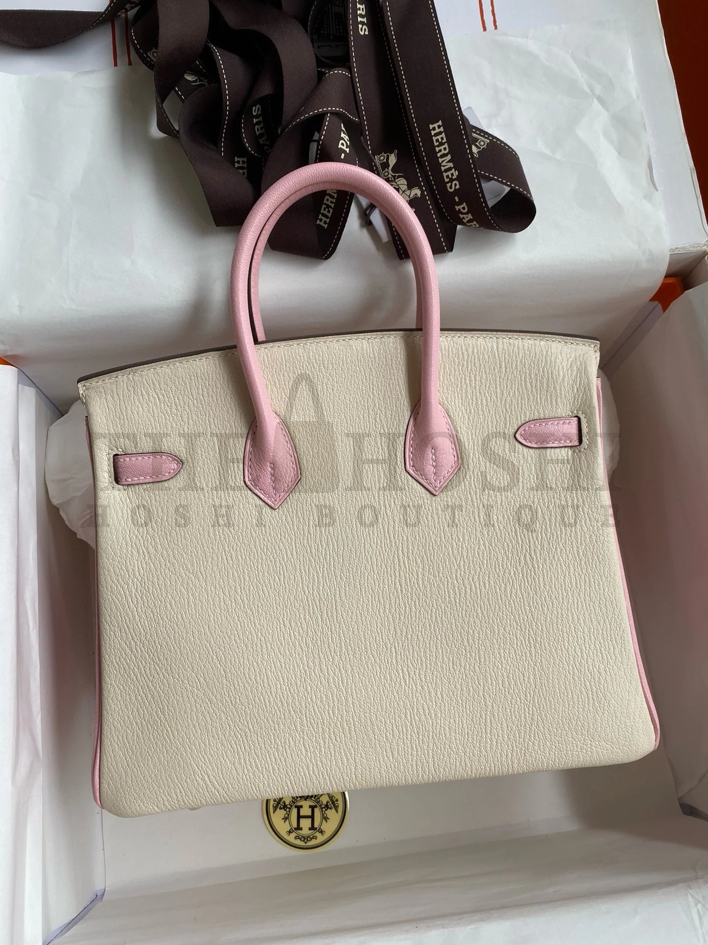 H**me5 HSS Birkin 25 Bicolor Bag in Craie and Pink Chevre Mysore Leather Master Quality