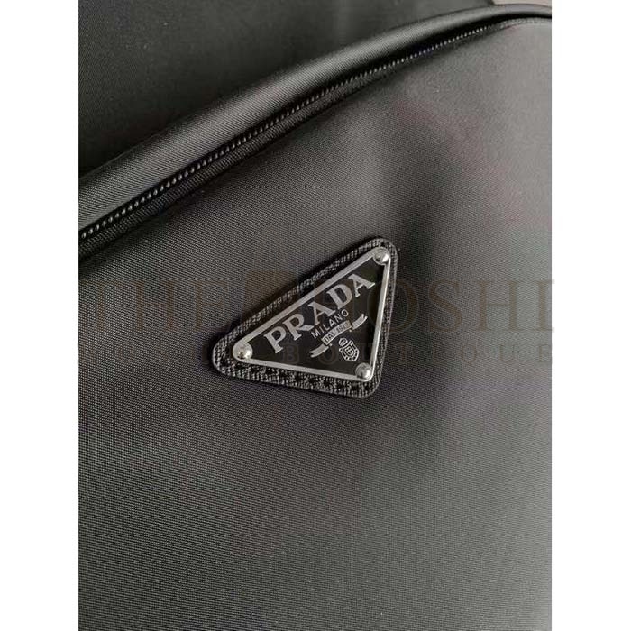 Pra*a Unisex Re-Nylon Saffiano Leather Backpack Black Fabric Zipper Closure Master Quality
