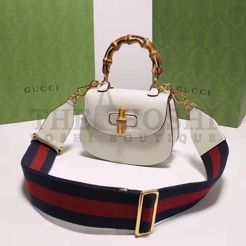 Gvc*1 Women Bamboo 1947 Mini Top Handle Bag White Leather Bamboo Hardware Master Quality