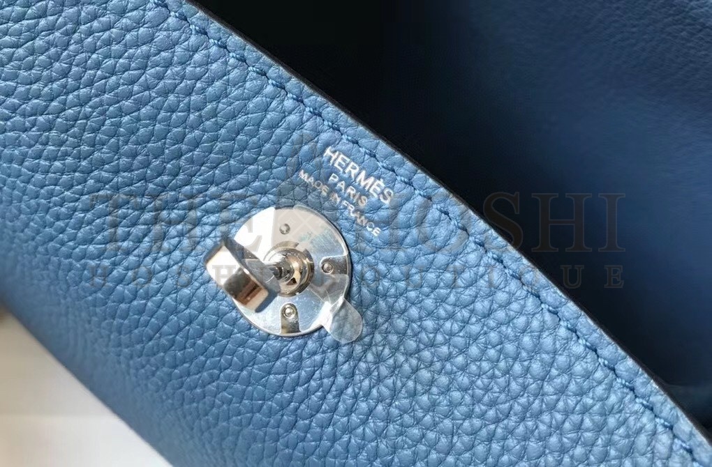 H**me5 Mini Lindy Bag In Blue Agate Clemence Leather Master Quality