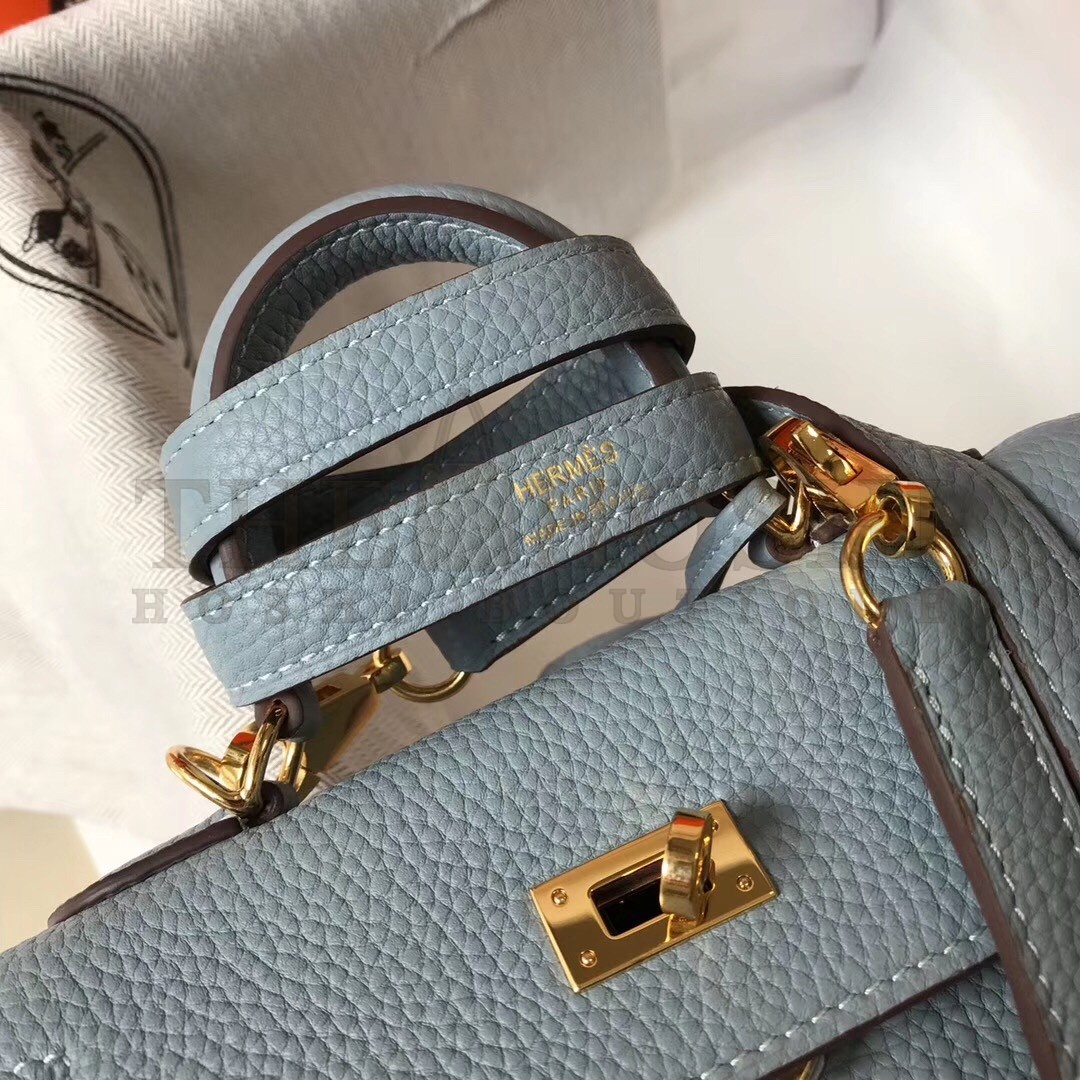 H**me5 Mini Kelly 20cm Bag In Blue Lin Clemence Leather Master Quality
