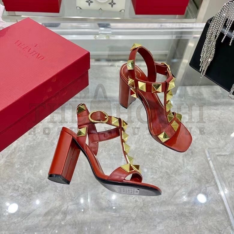 Va1e*ntin0 Roman Stud Sandals 90mm In Red Calfskin Master Quality