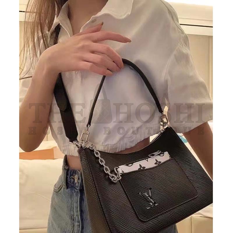 L0vis Vvtt0n LV Women Marelle Handbag Quartz Black Epi Grained Cowhide Canvas Master Quality
