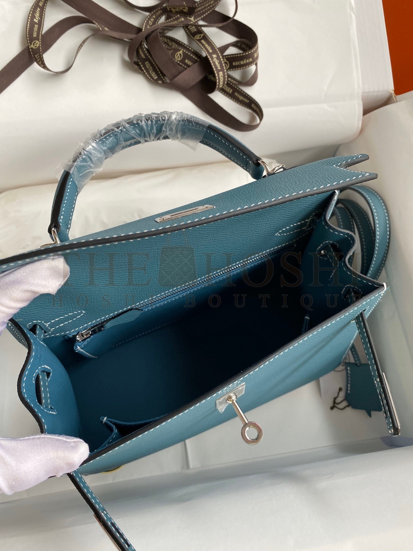 H**me5 Epsom Kelly 25cm Sellier Handmade Blue Jean Bag Master Quality