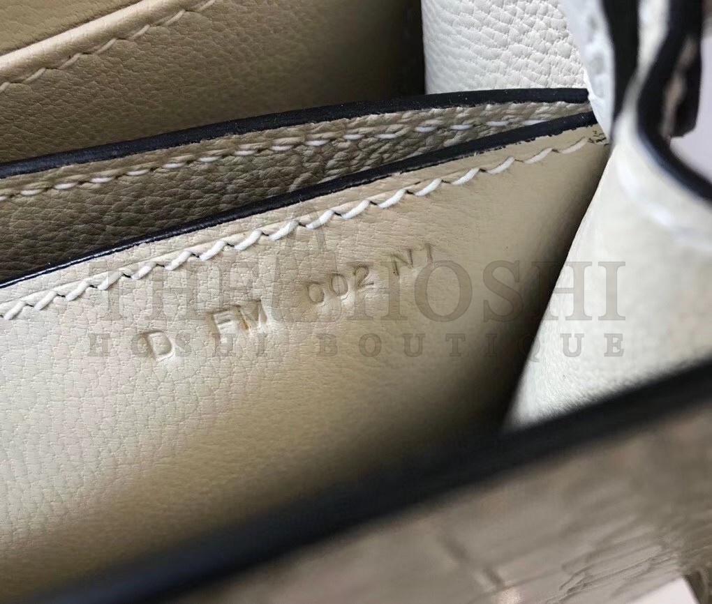 H**me5 Roulis Mini Bag In White Crocodile With Natural Lizard Master Quality