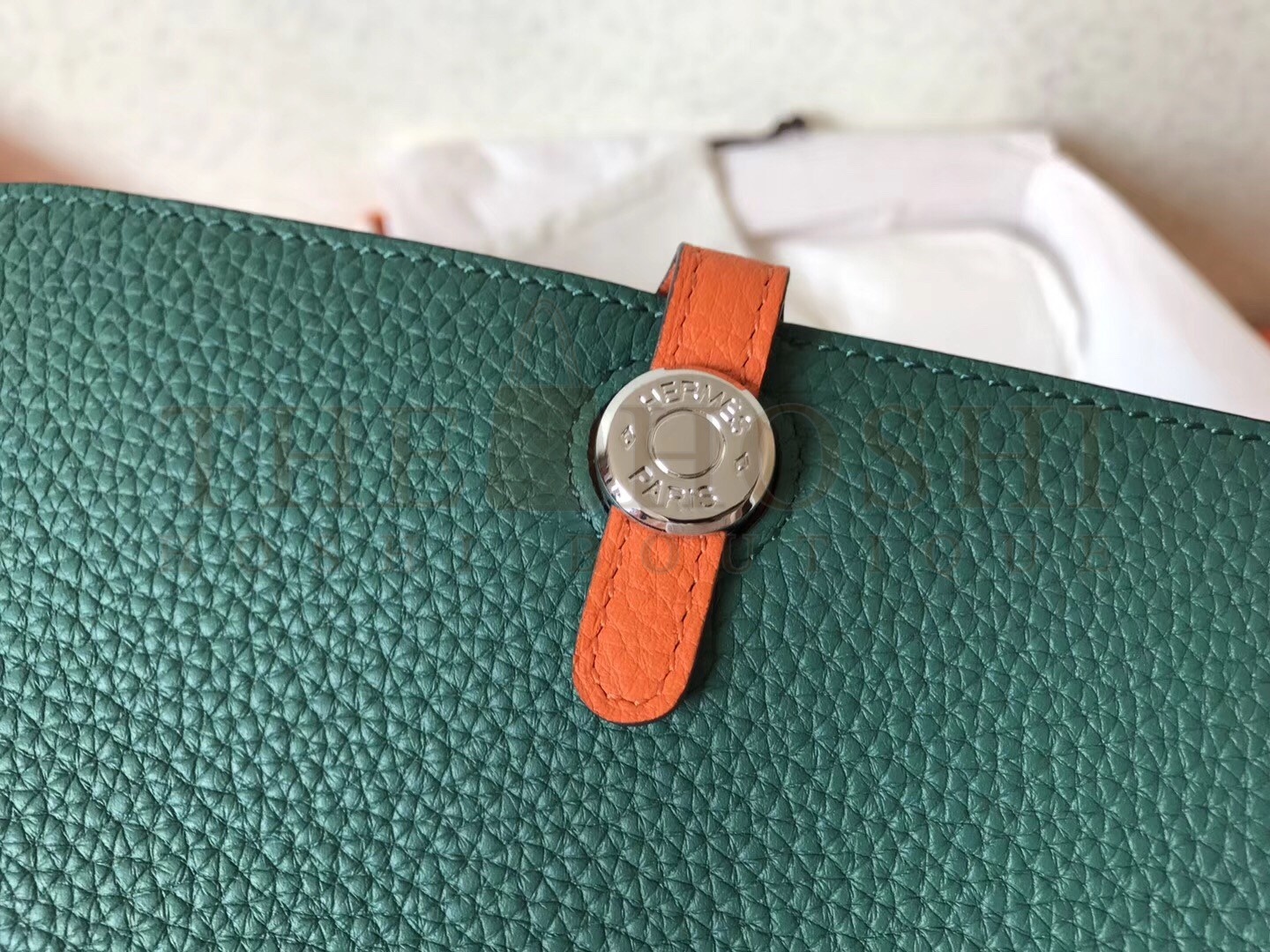 H**me5 Bicolor Dogon Duo Wallet In Malachite/Orange Leather Master Quality