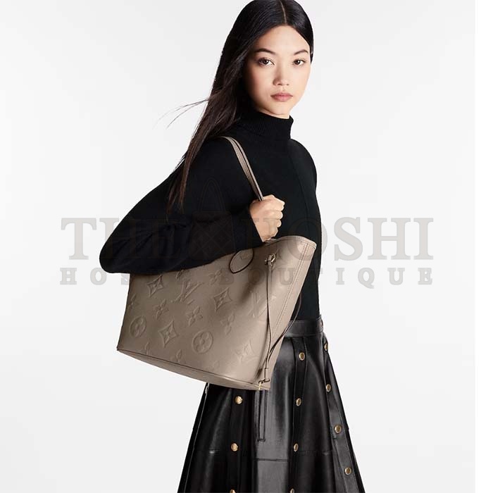 L0vis Vvtt0n Women LV Neverfull MM Carryall Tote Tourterelle Gray Embossed Grained Cowhide M45686 Master Quality