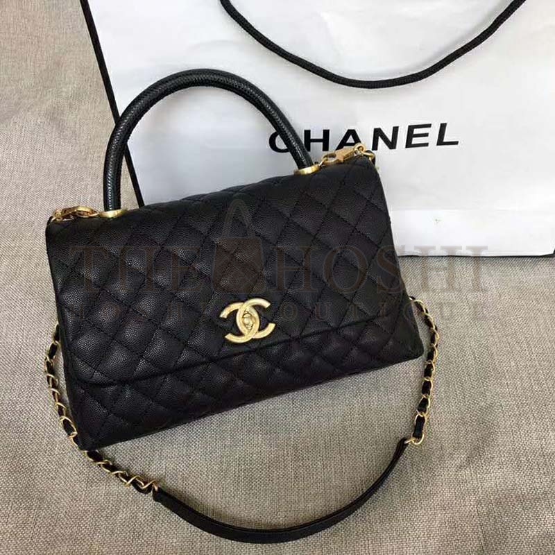 Ch**el Women Flap Bag with Top Handle in Grained Calfskin-Black Master Quality