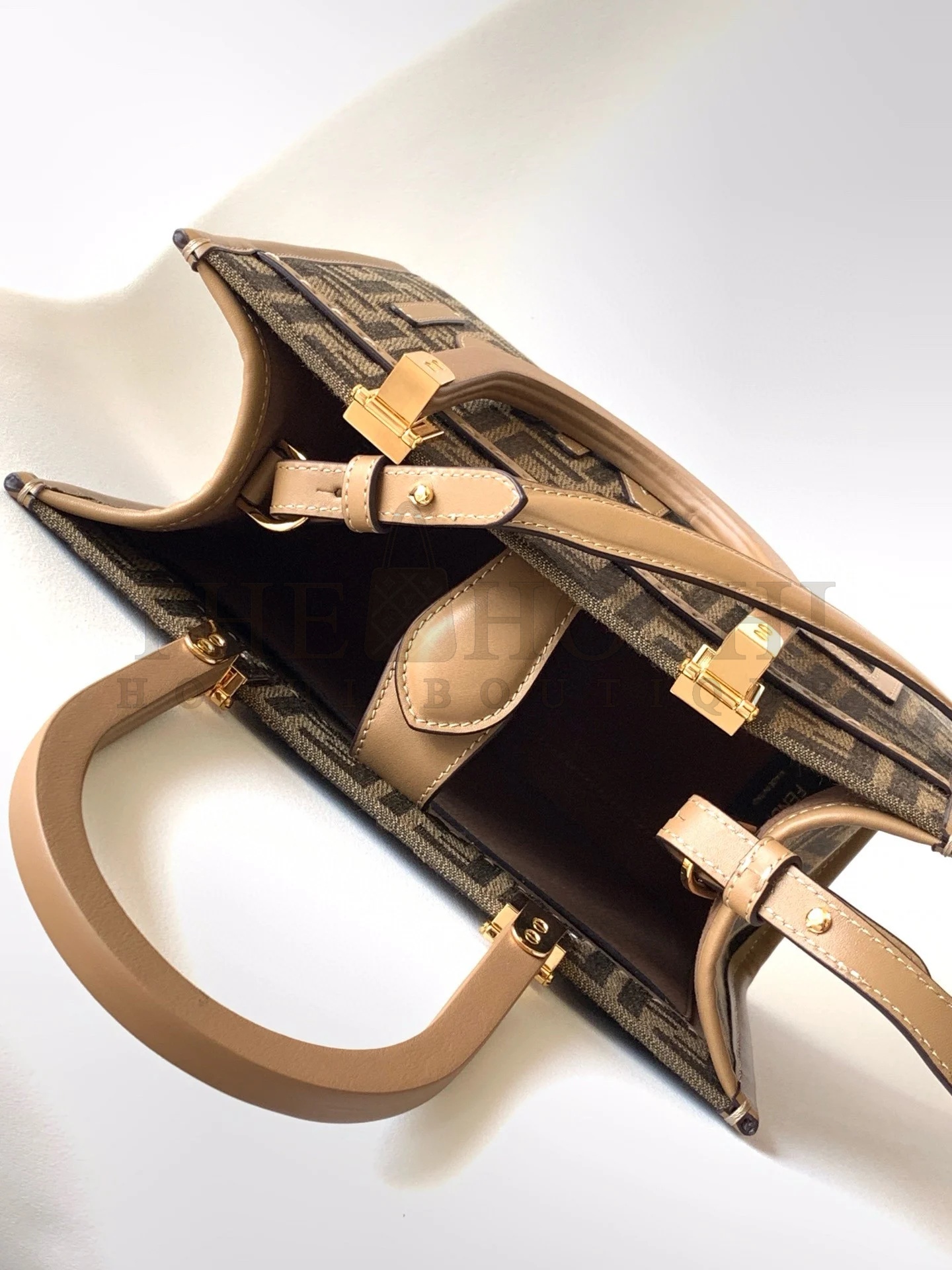 F**di Sunshine Small Tote Bag in Brown FF Jacquard Fabric Master Quality