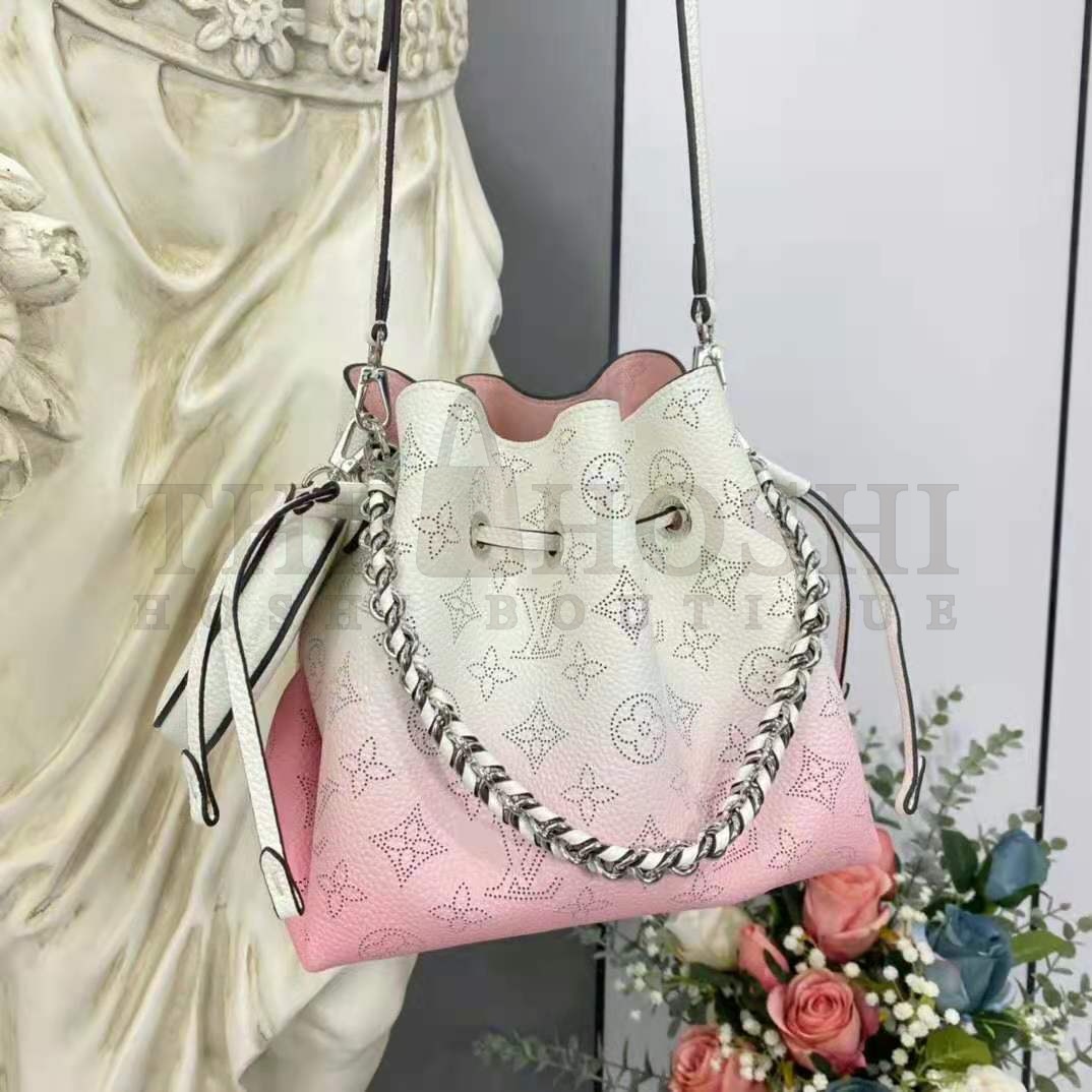 L0vis Vvtt0n LV Women Bella Bucket Bag Gradient Pink Mahina Perforated Calf Leather Master Quality