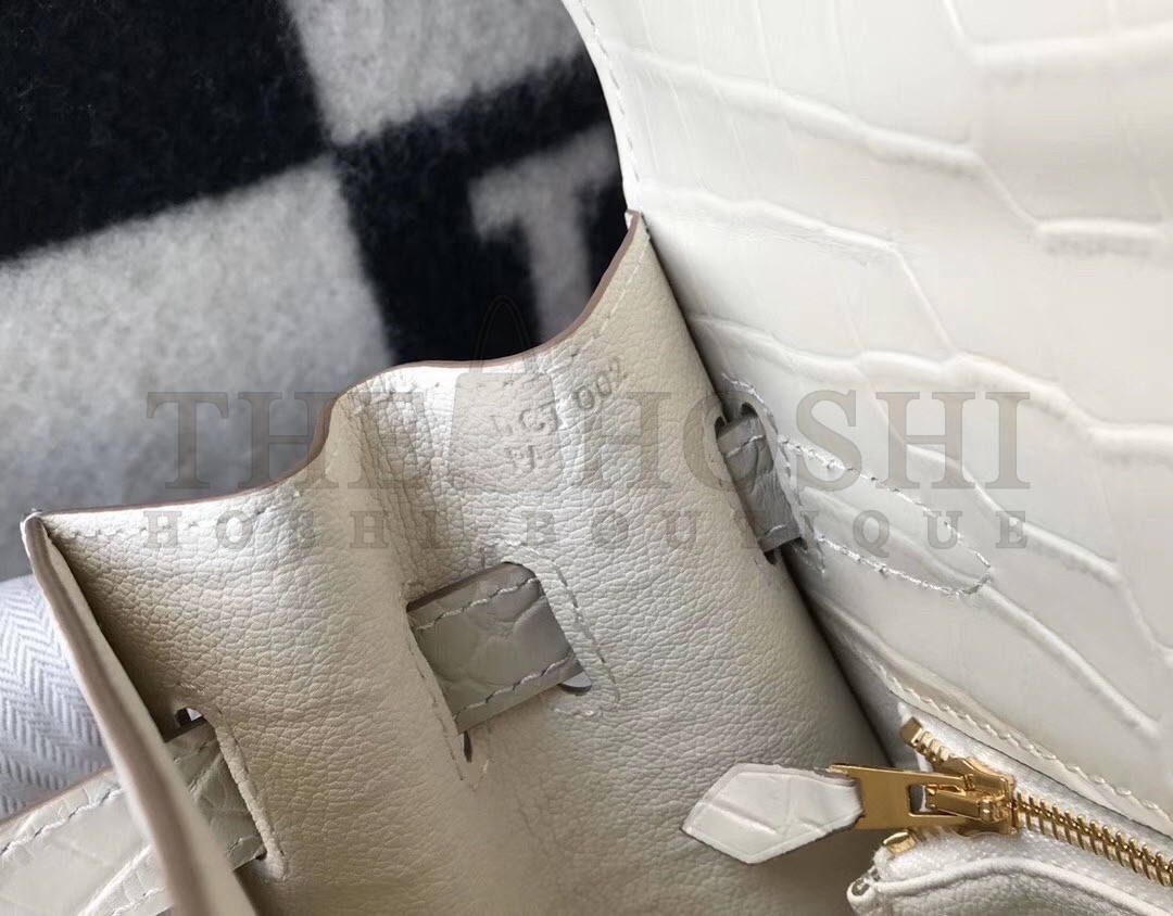 H**me5 Kelly 28cm Bag In White Embossed Crocodile GHW Master Quality
