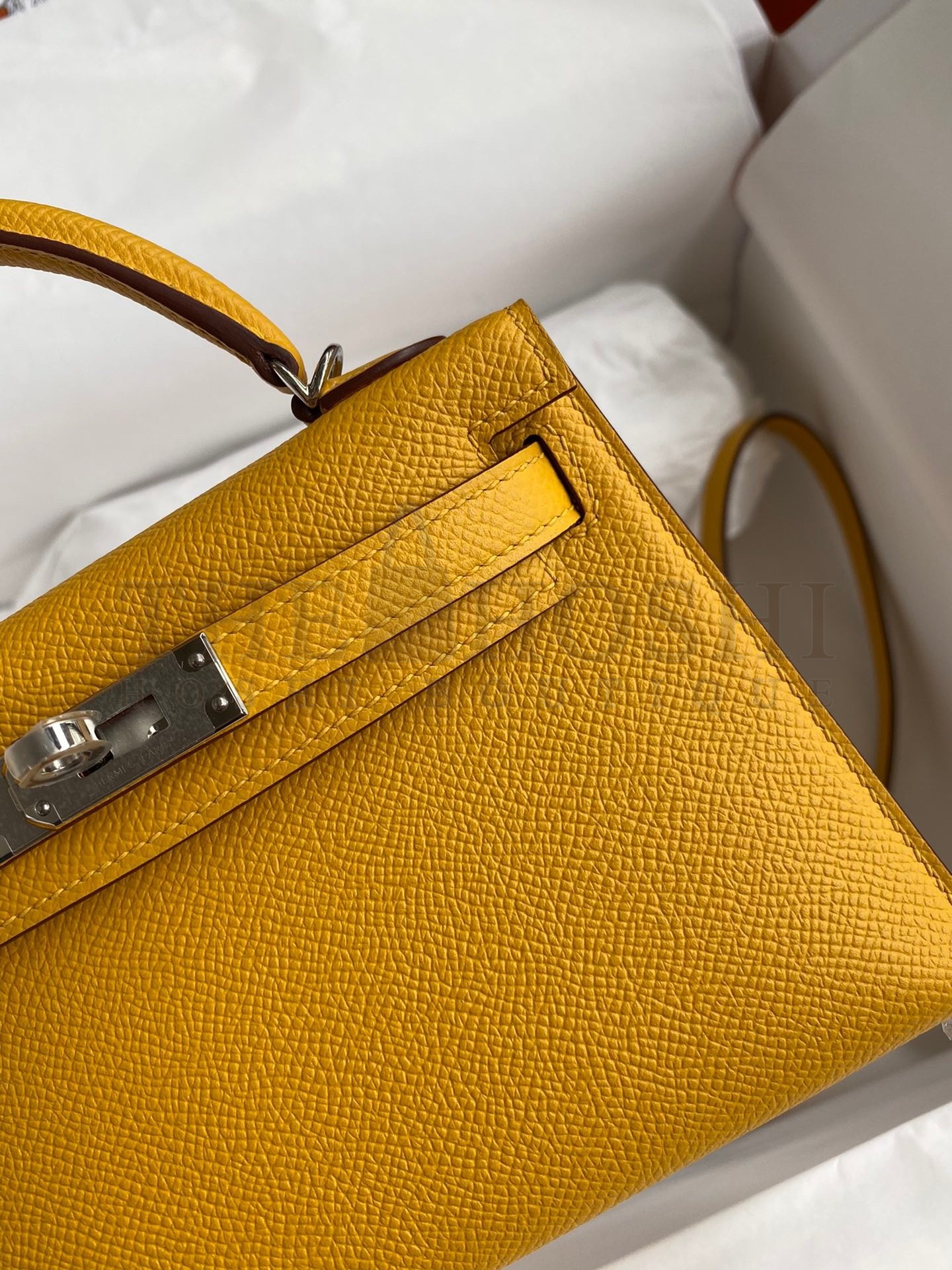 H**me5 Kelly Mini II Sellier Handmade Bag In Jaune Ambre Epsom Calfskin Master Quality