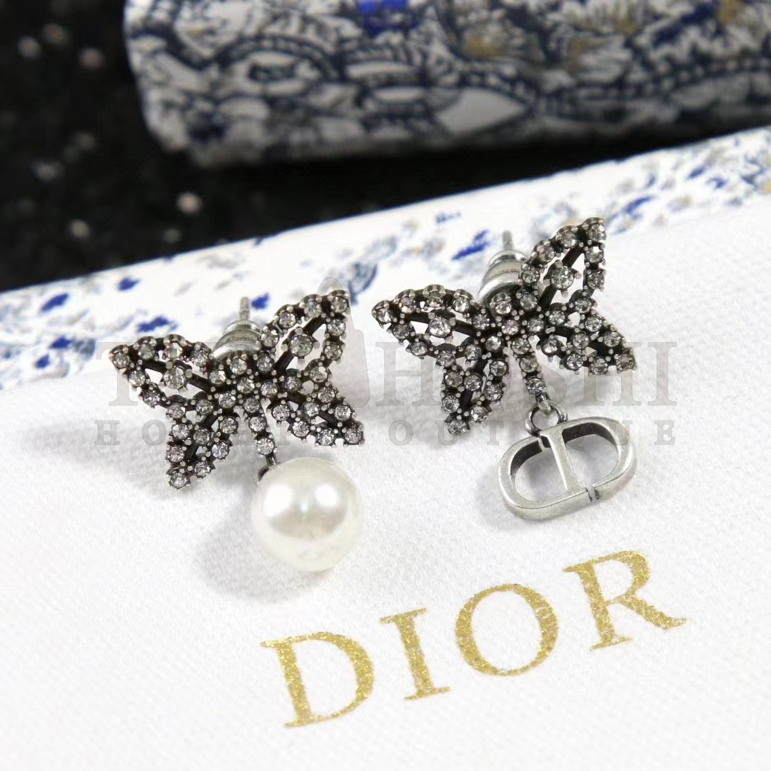 D10r Women CD Papillon De Nuit Earrings Silver Metal Pearls Master Quality