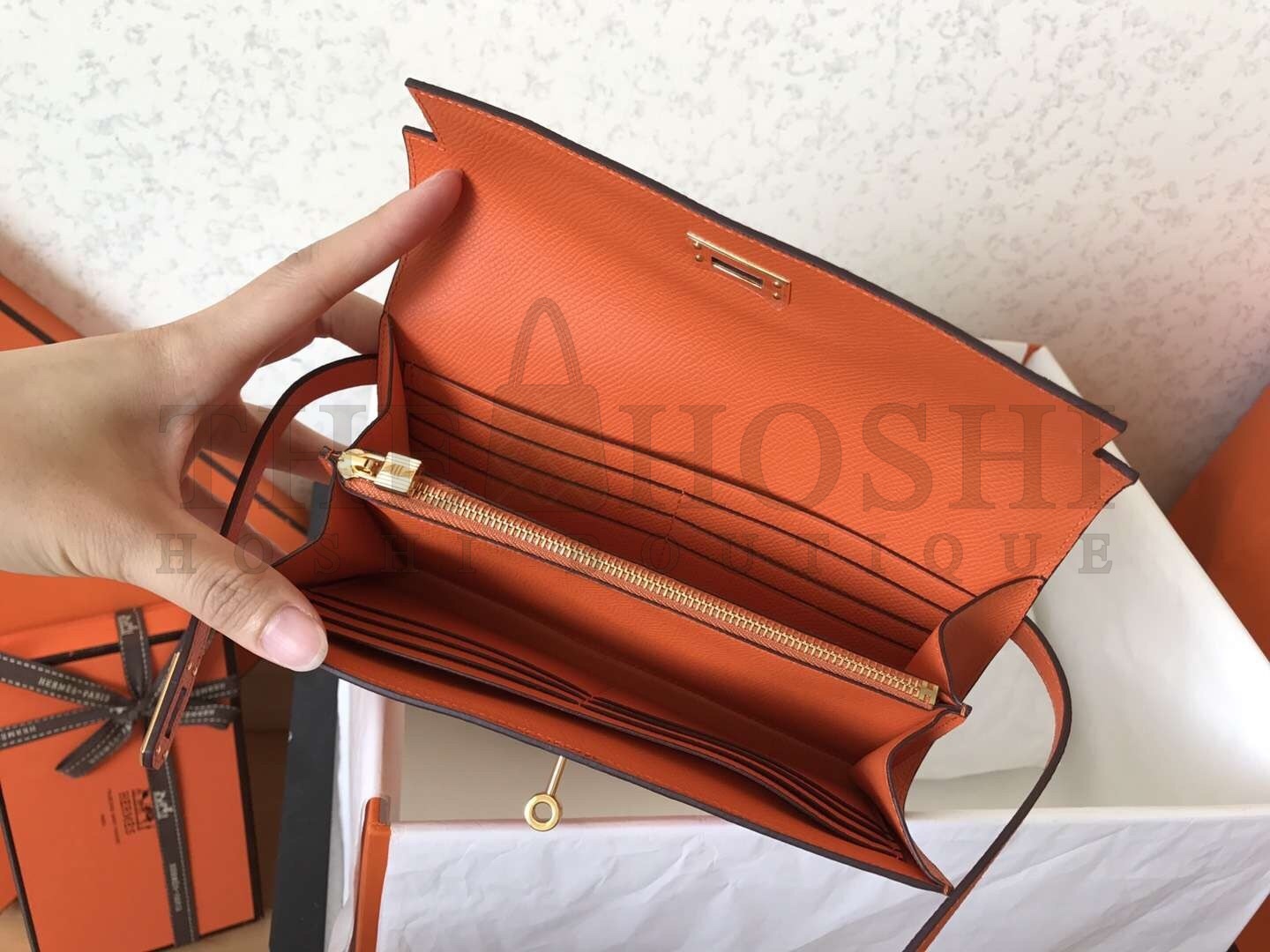 H**me5 Kelly Classic Long Wallet In Orange Epsom Leather Master Quality