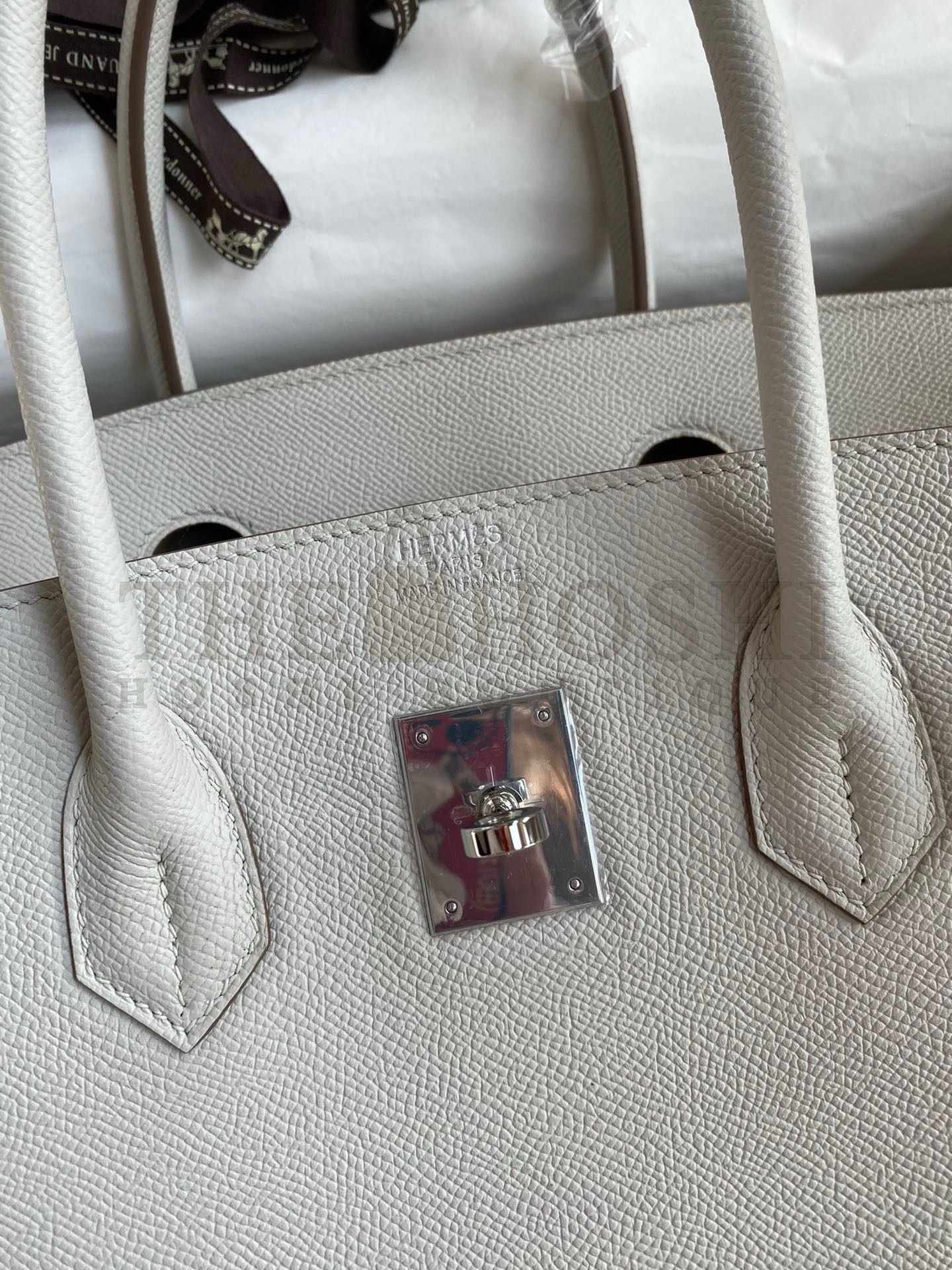 H**me5 Birkin 35 Retourne Handmade Bag in Pearl Grey Epsom Calfskin Master Quality