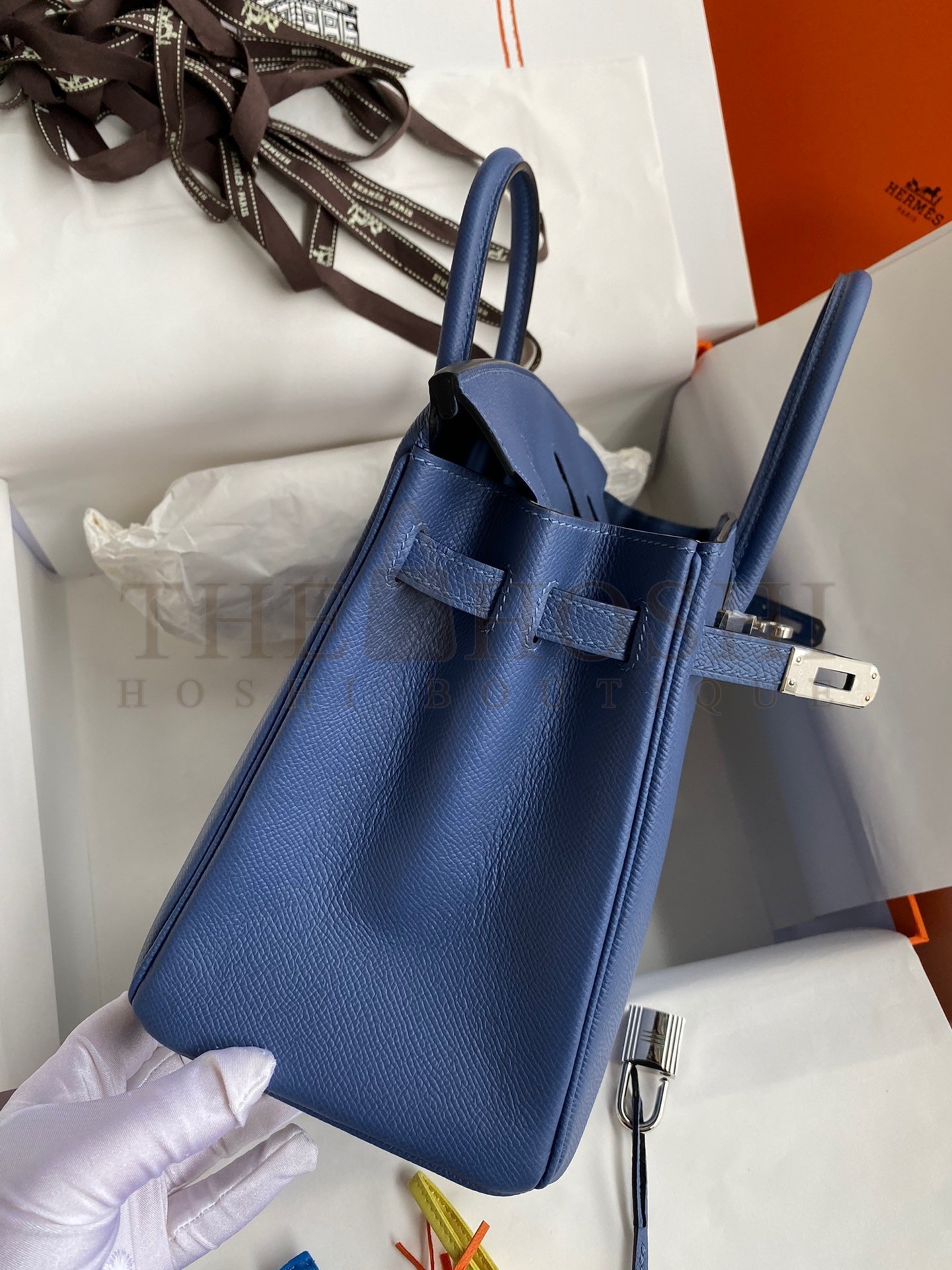 H**me5 Birkin 25 Retourne Handmade Bag In Blue Agate Epsom Calfskin Master Quality
