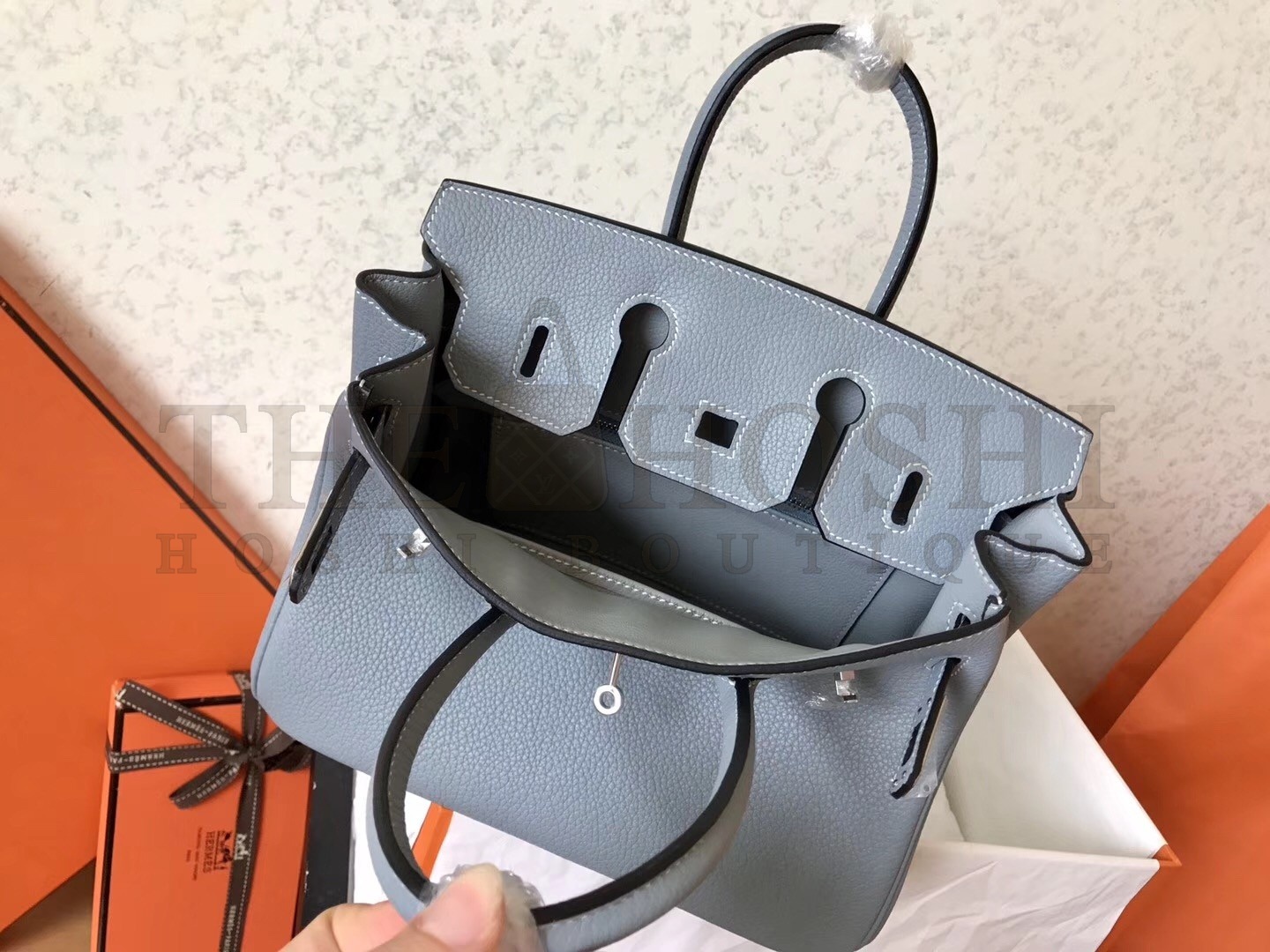 H**me5 Blue Lin Birkin 25cm Clemence Handmade Bag Master Quality