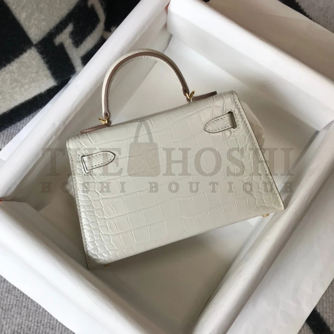 H**me5 Kelly Mini II Sellier Bag In Beton Crocodile Embossed Leather Master Quality