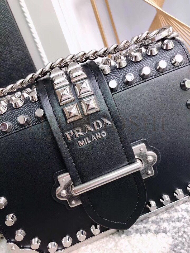 Pra*a Cahier Studded Leather Shoulder Bag Master Quality