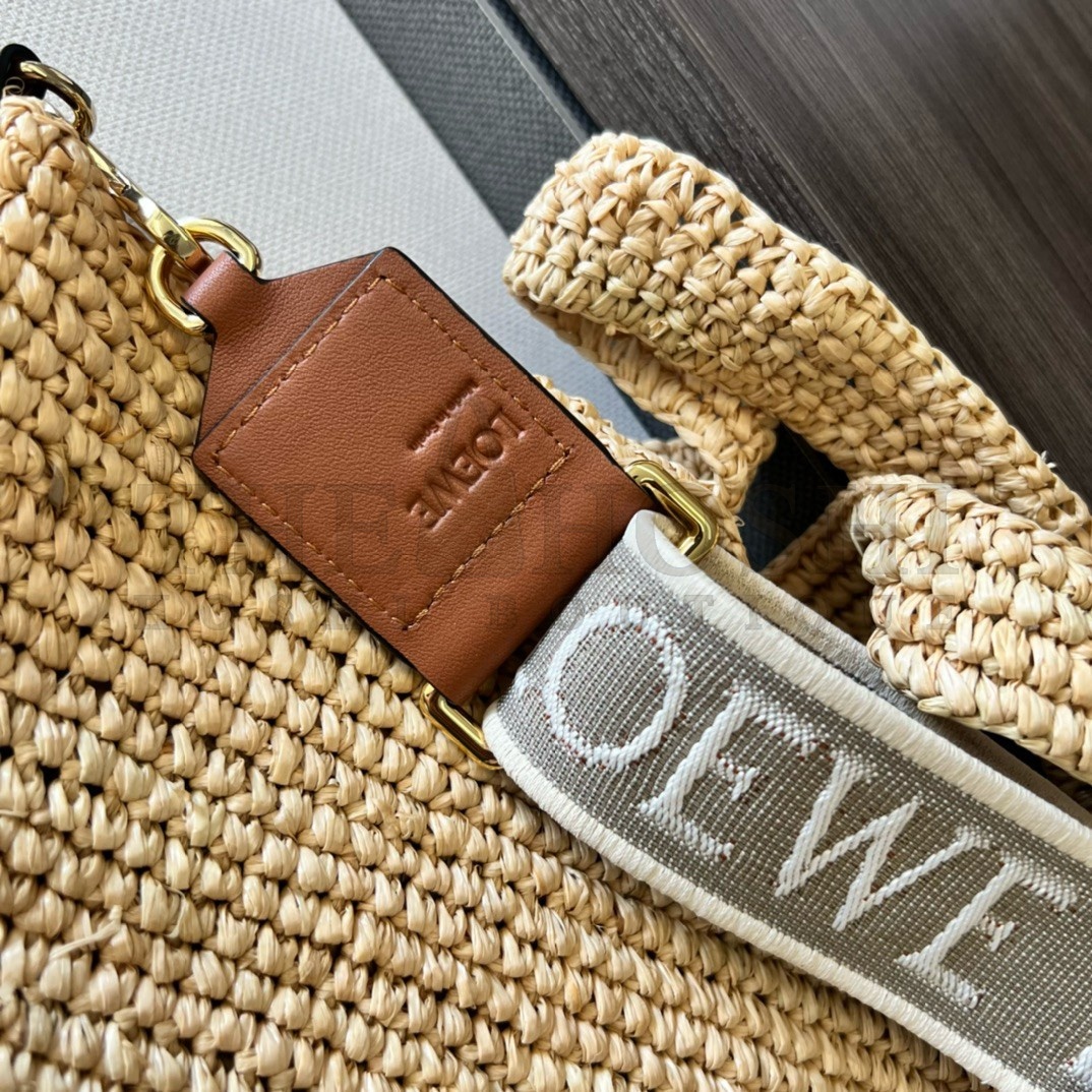 L0ew* Slit Tote Bag in Raffia and Calfskin Master Quality
