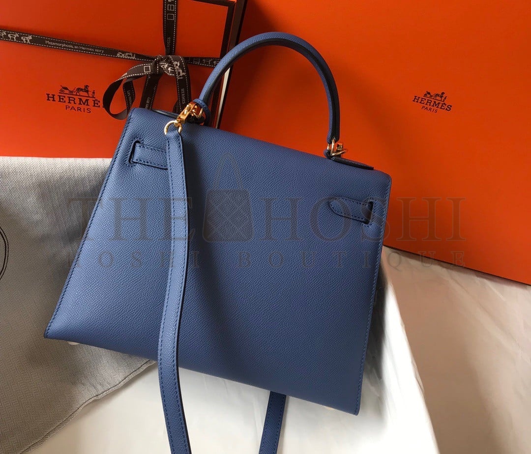 H**me5 Kelly 28cm Sellier Bag in Blue Agate Epsom Calfskin GHW Master Quality