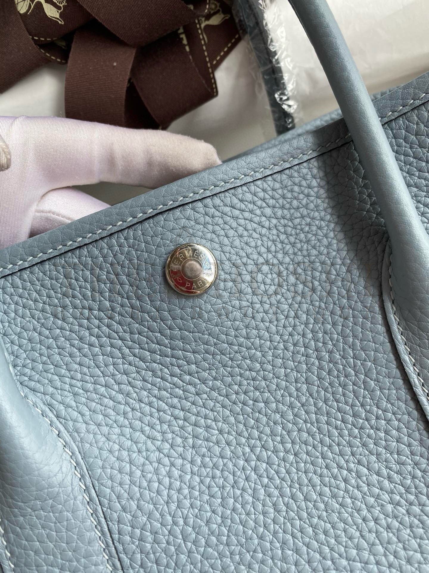 H**me5 Garden Party 30 Handmade Bag in Blue Lin Clemence Leather Master Quality